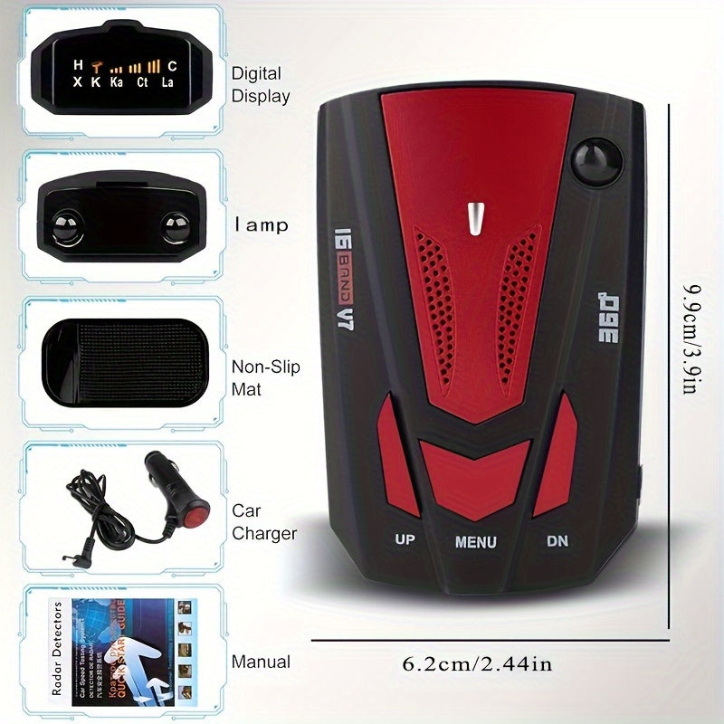 16-Band Advanced Automotive GPS Detector - 360 ° Anti-GPS Camera LiDAR Detector with Voice Alarm, Real-Time Threat Alert, and Enhanced Safety Features for Safe Driving