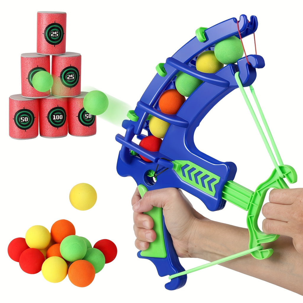 12pcs Blue & Green Interactive Bow and Arrow Game Set with Colorful Balls - Educational Soft Bullet Target Toy for Indoor/Outdoor Family Fun & Parent-Youngsters Bonding, Toys And Games