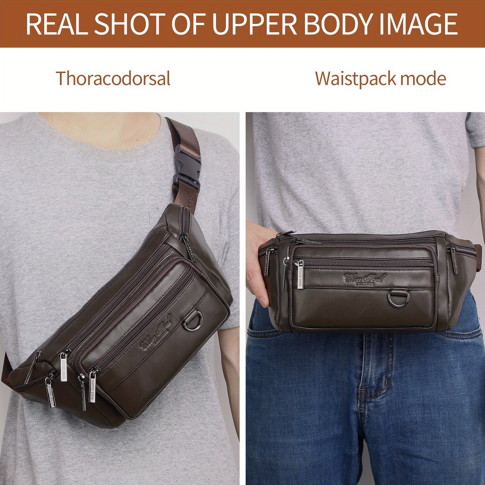 Genuine Leather Men's Waist Bag/Women's Multifunctional Hip Bag/Stylish Multi-Pocket Travel Sports Backpack for Hiking, Cycling, Fishing, And Running