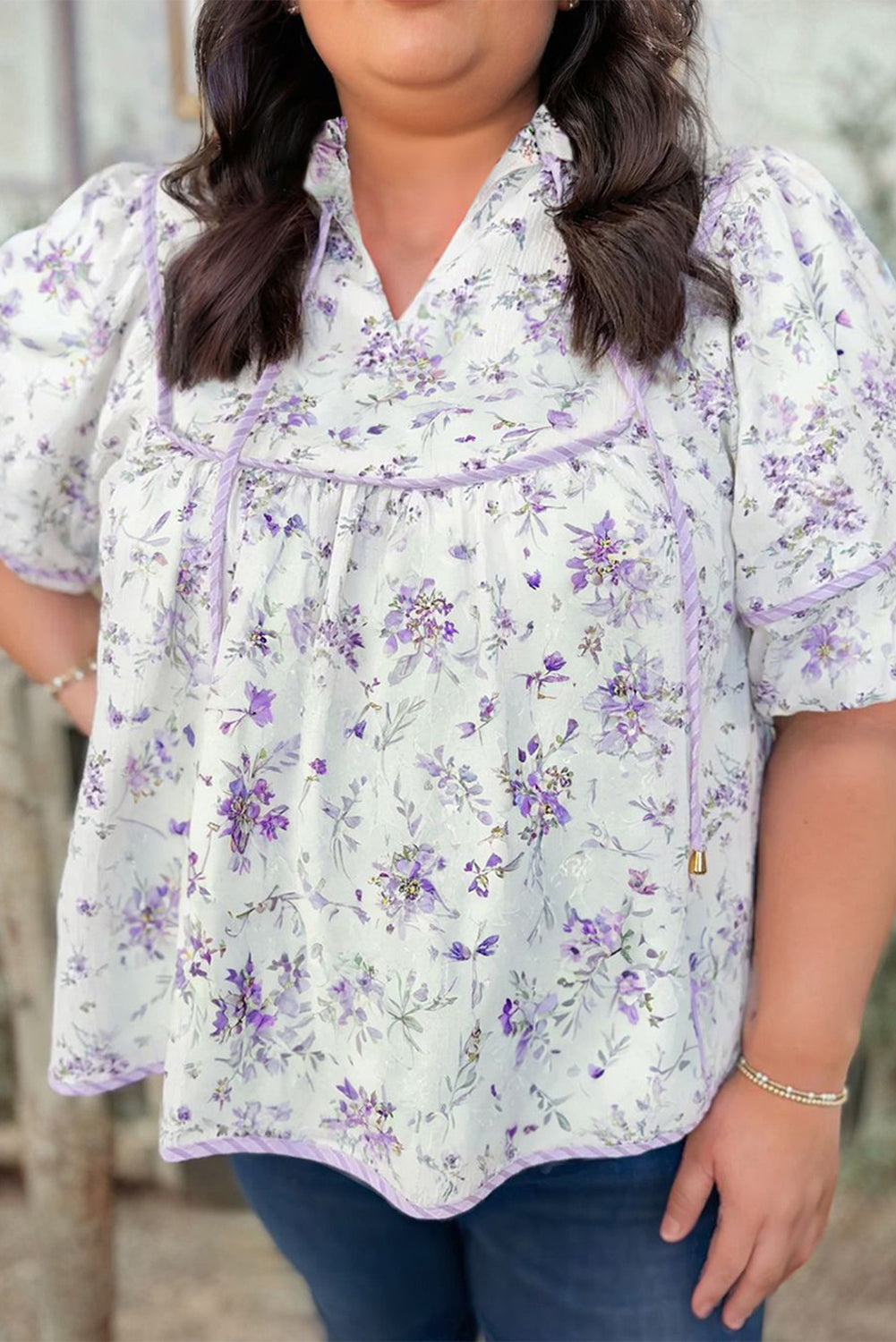 Purple Floral Plus Size Blouse FB