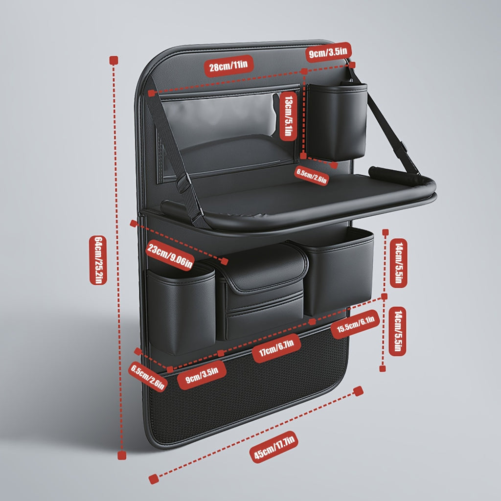 1pc/2pcs Heavy-Duty PU Leather Car Backseat Organizer with Foldable Table Tray