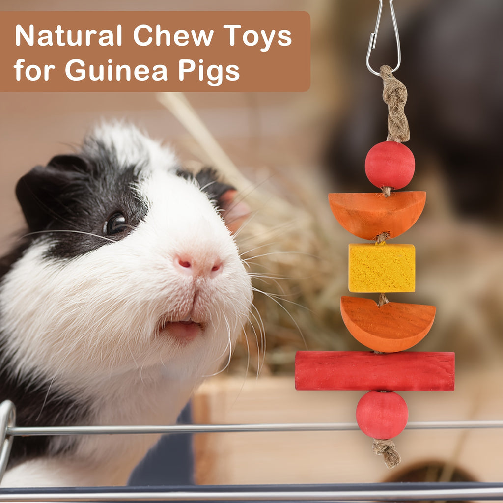 Guinea Pig Hideout, Natural Wooden Castle Small Animal Houses Habitats for Hamster Chinchilla Rat Guinea Pig Bed with Chew Toys Stairs Mat Little Pets Hut Playing Sleeping Hiding