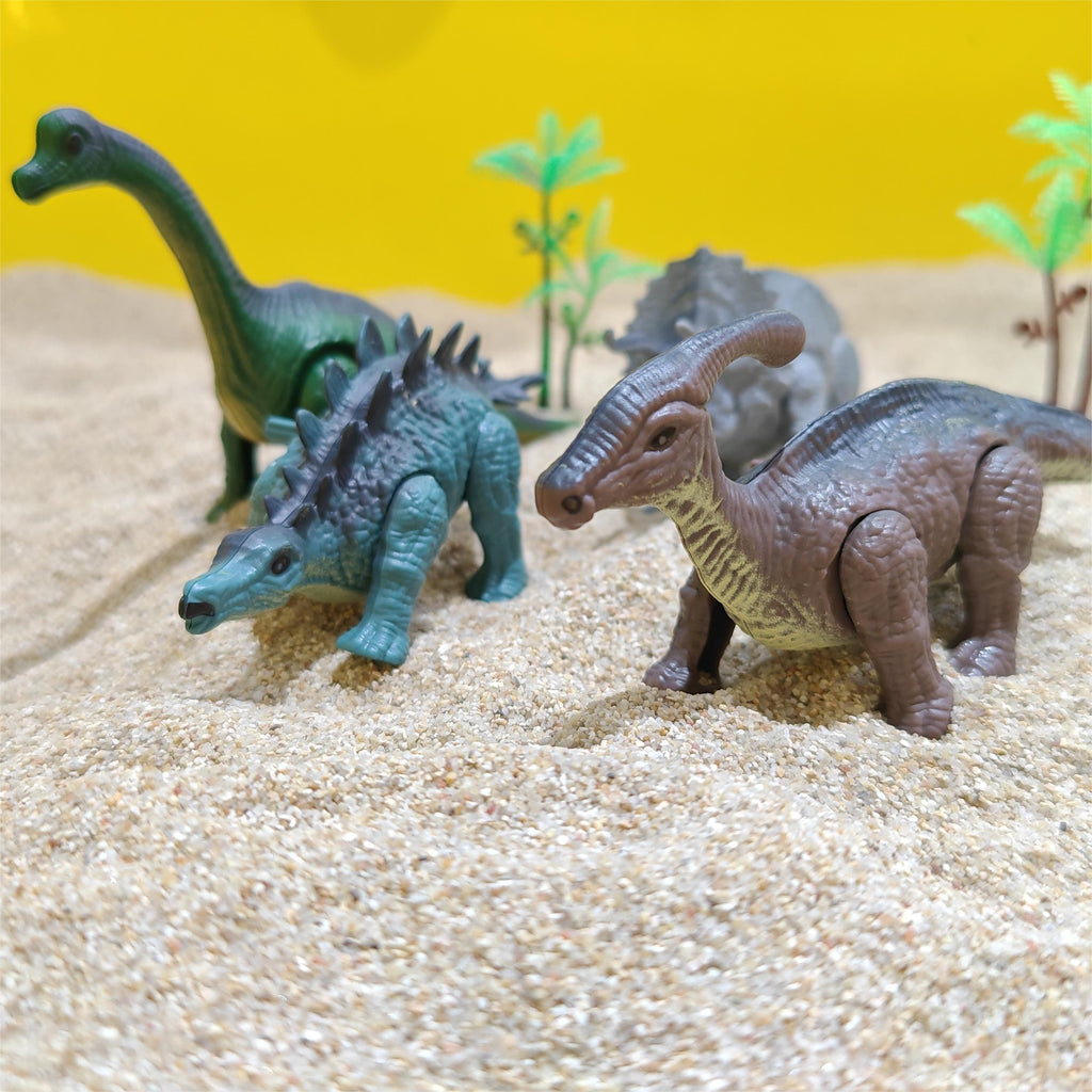 Battery-Free Walking Dinosaur Toys: 4-Pack Set with Triceratops, Stegosaurus, Brachiosaurus, and Tyrannosaurus Rex - Suitable for Ages 3-6