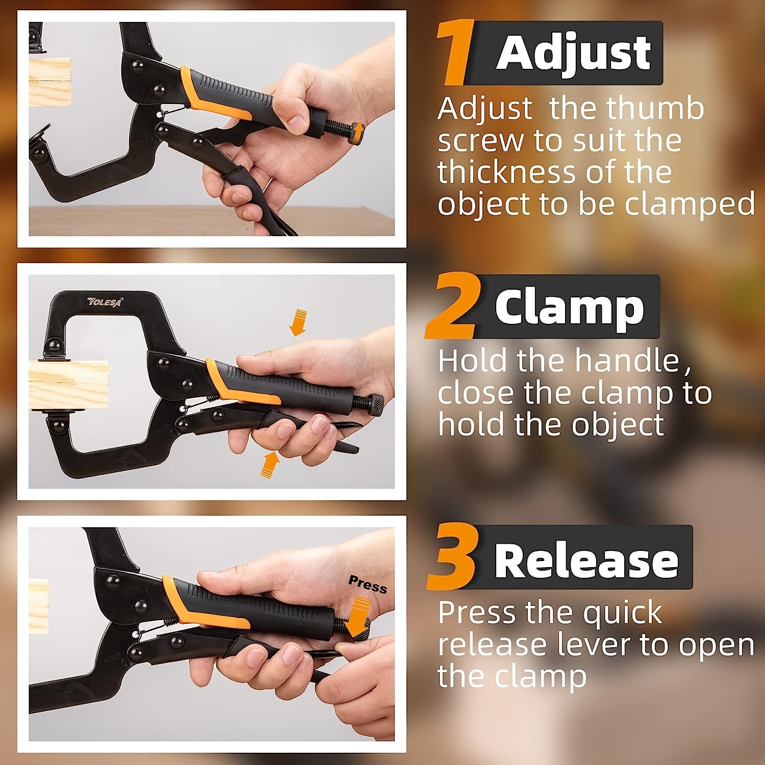 SHINYORK Black Electrophoresis Metal Face Clamp, 3pcs 6" Heavy Duty Locking C-Clamps