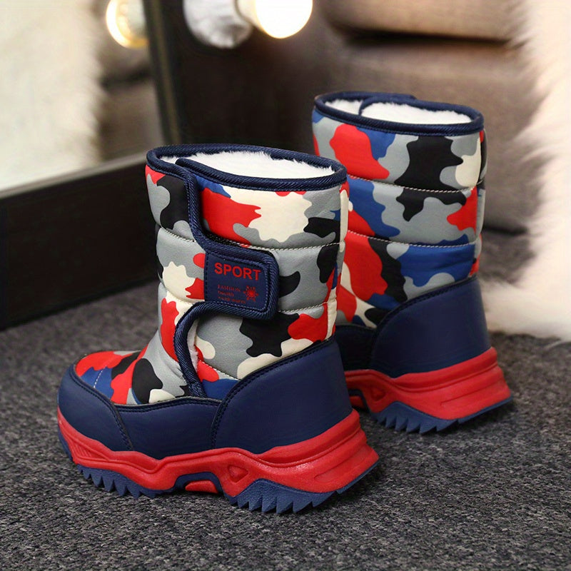 [Boys' Winter Snow Boots] Winter Boys' Camouflage Snow Boots | High-Top Long-Lined Warm Casual Sports Boots with Cushioned EVA Insole and Durable Rubber Sole for Youngsters Outdoor Activities