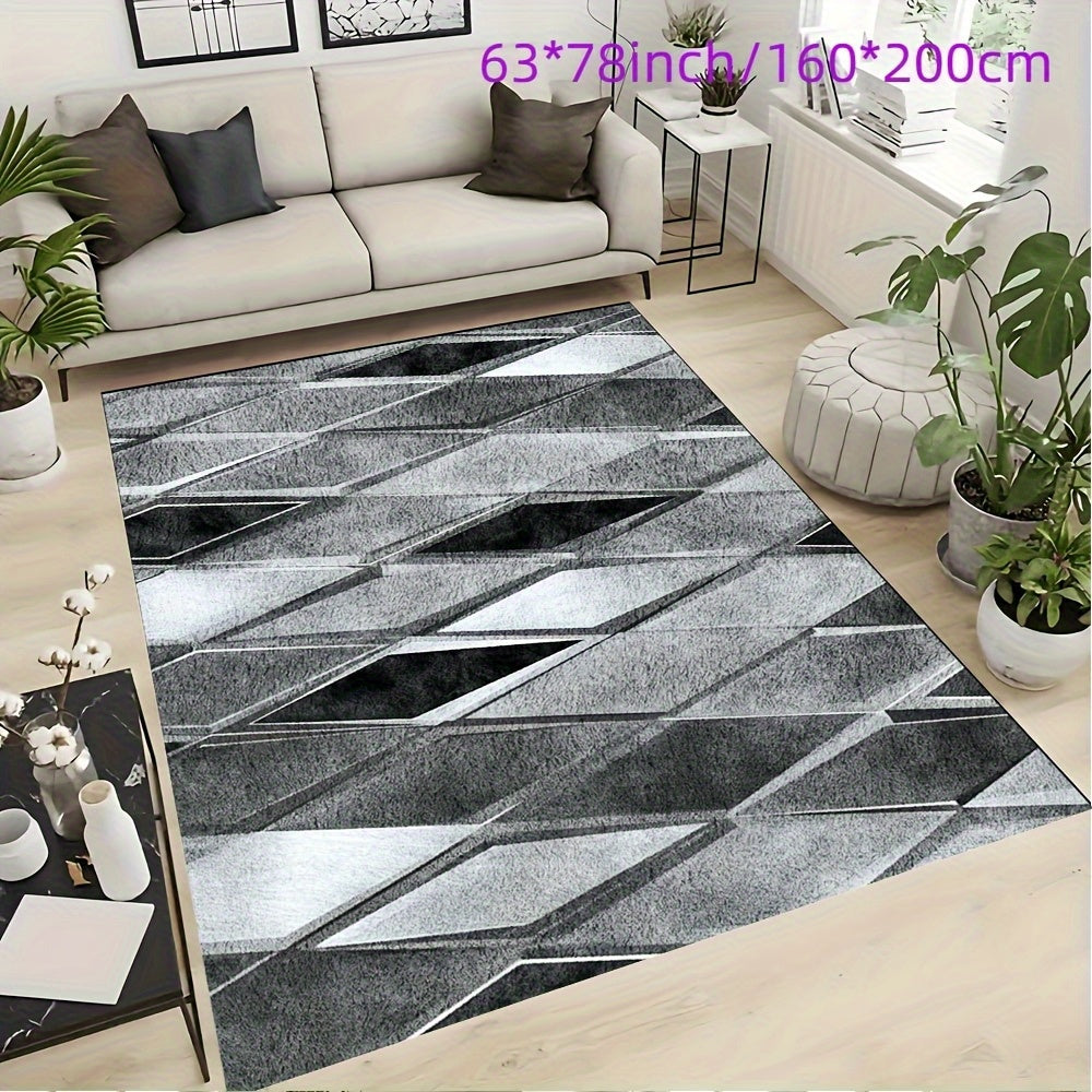 Modern Geometric Diamond Pattern Mat, Soft Non-Slip Machine Washable, Perfect for Bedroom Living Room Office and Game Room Decor, Ideal for Christmas Halloween Easter Thanksgiving and More, in Silvery Gray and Black, Rugs for