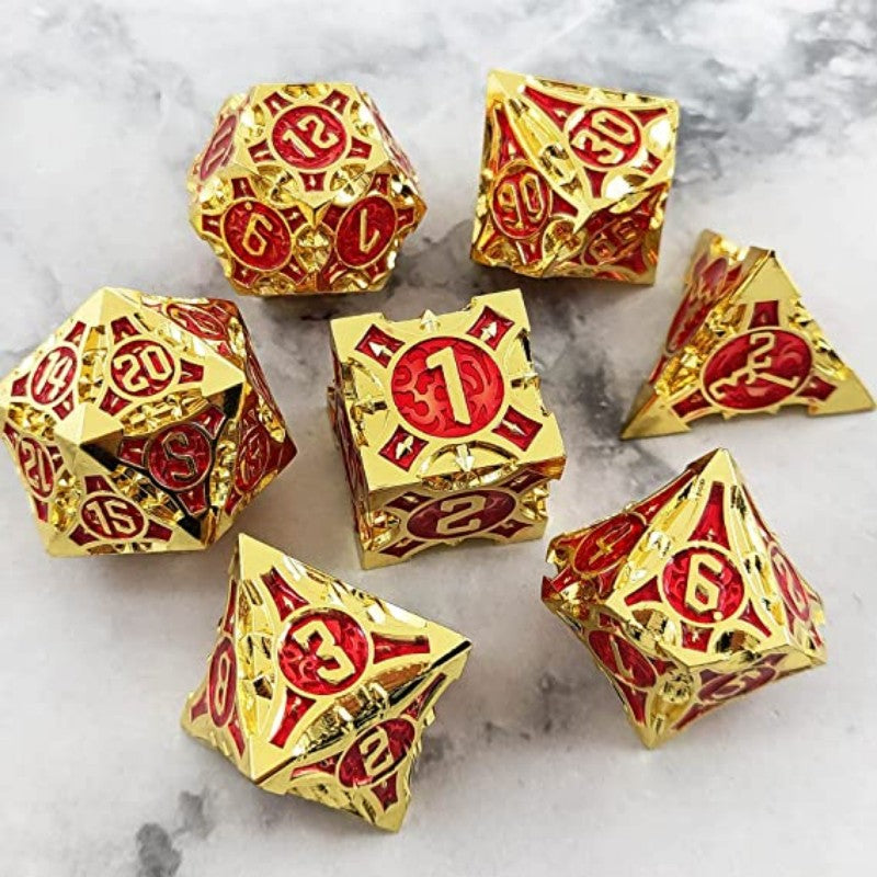 Metal Dice Set, 7 Die Metal Polyhedral Dice Set With Gift Metal Box And Golden Number For Metal Dice Set Christmas, Halloween, Thanksgiving Gift, gaming gift