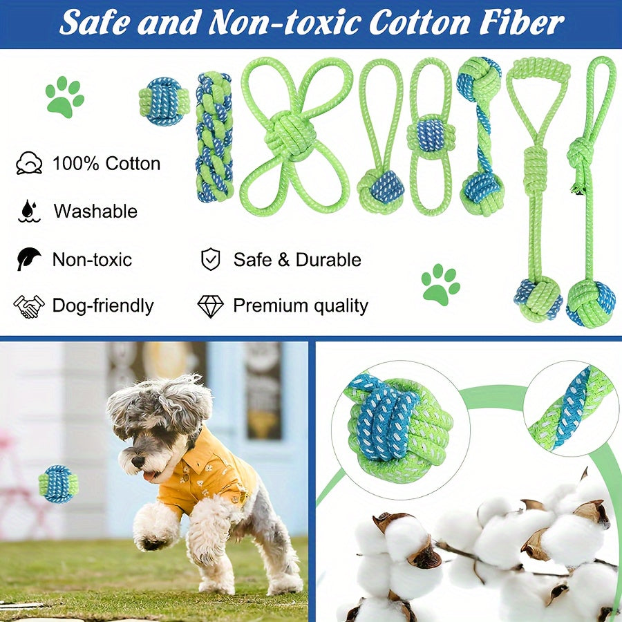 8pcs Dog Rope Knot Training Set - Durable Synthetic Fiber Chew Toys for Teeth Cleaning & Interactive Play, Colorful Outdoor Dog Training Essentials with Tug-of-War Ropes & Balls