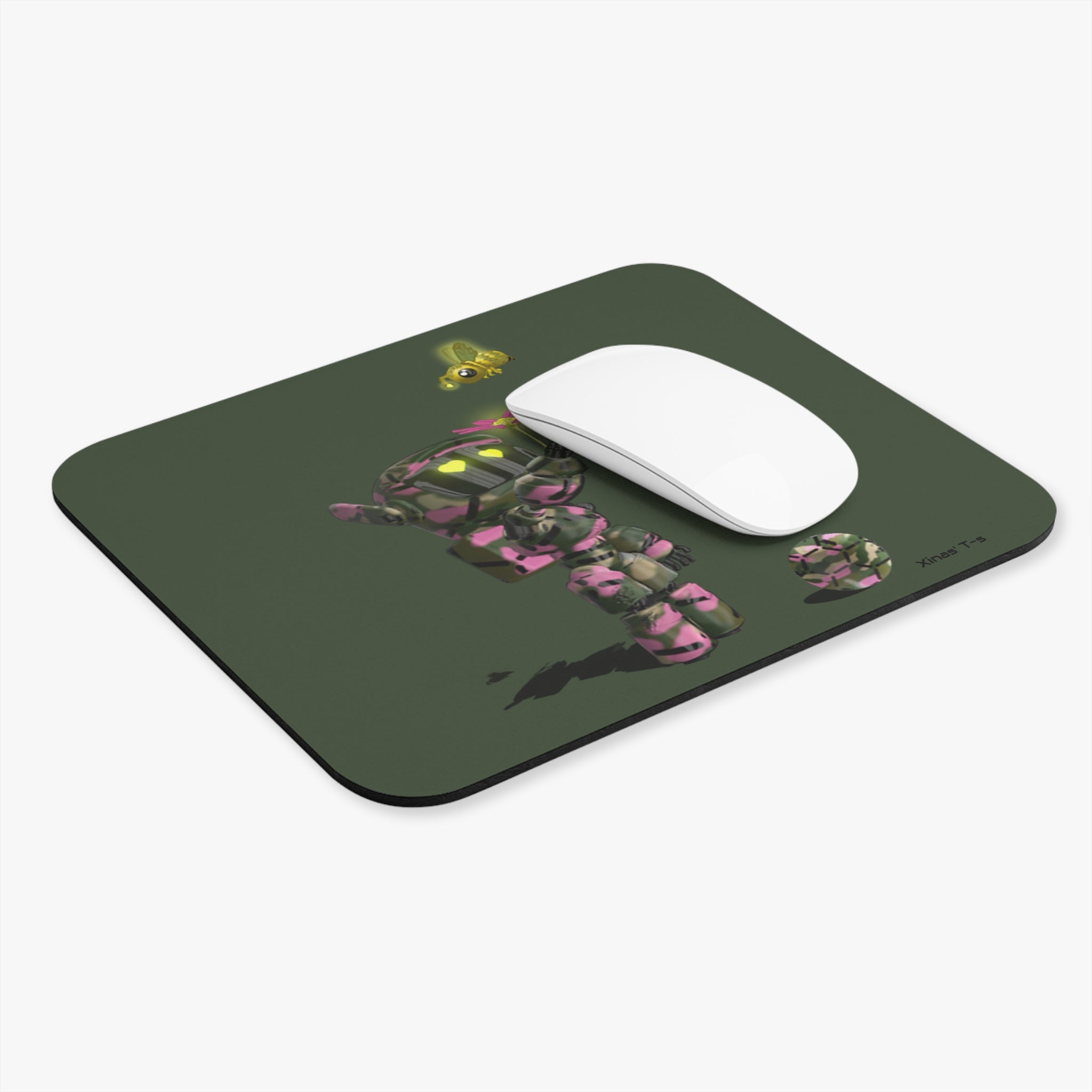 Green Gamer Mouse Pad with Cute Camouflage Robot & Bee