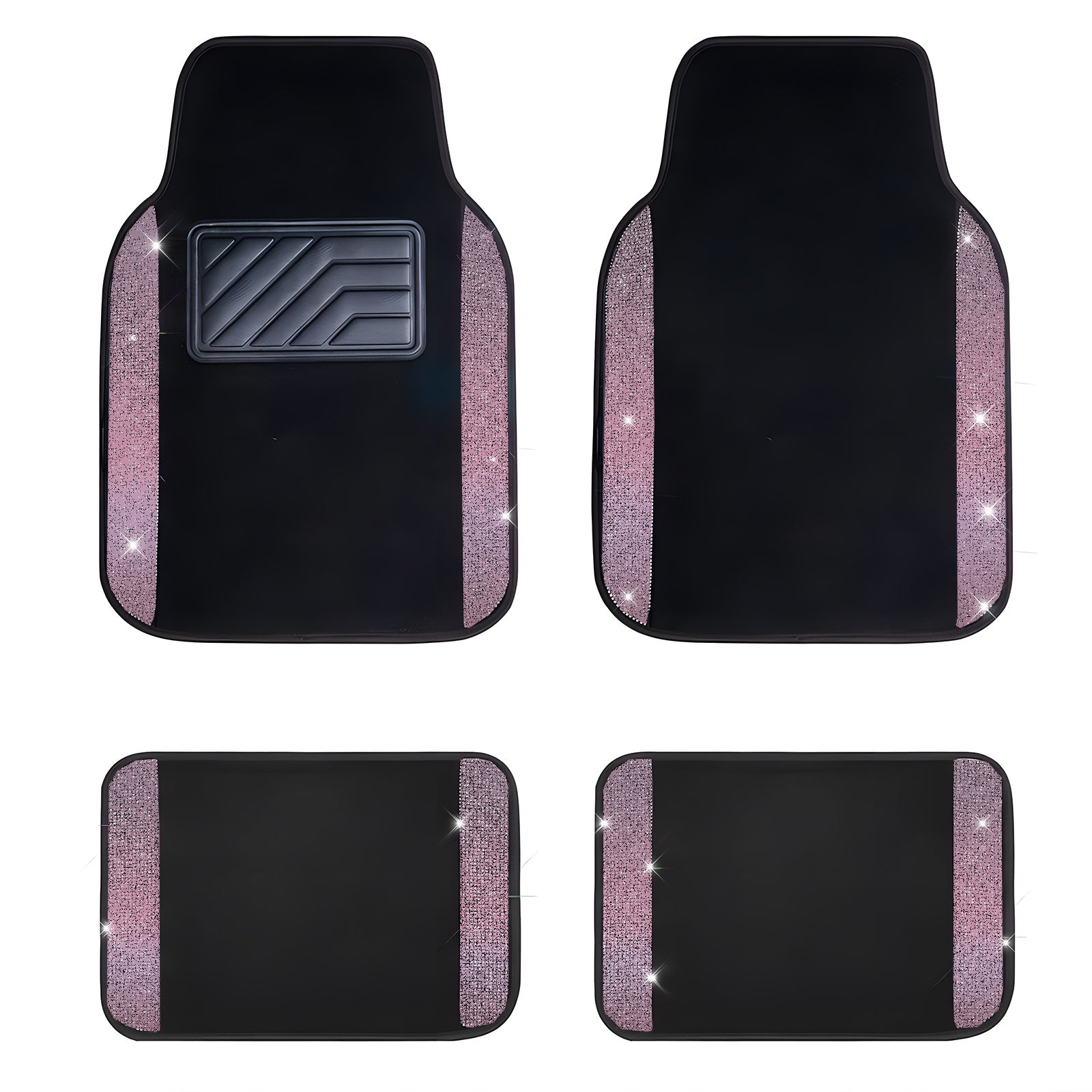 Car Floor Mats Shining Rhinestones Carpet, Bling Crystal Diamond Sparkly Glitter Car Floor Mats with Anti-Slip PVC Heel Pad Automotive Universal for SUV, Sedan, Car, Van, 4pcs for Girl Women