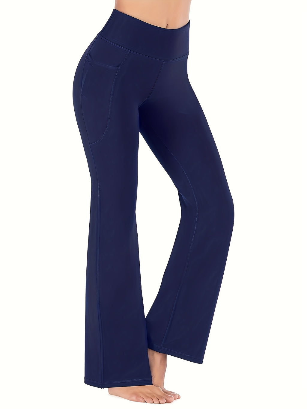 [Yoga Leggings] High Waist Solid Color Running Yoga Flare Leggings | Women's Activewear Wide Leg Bootcut Pants, Side Pocket Sports Workout