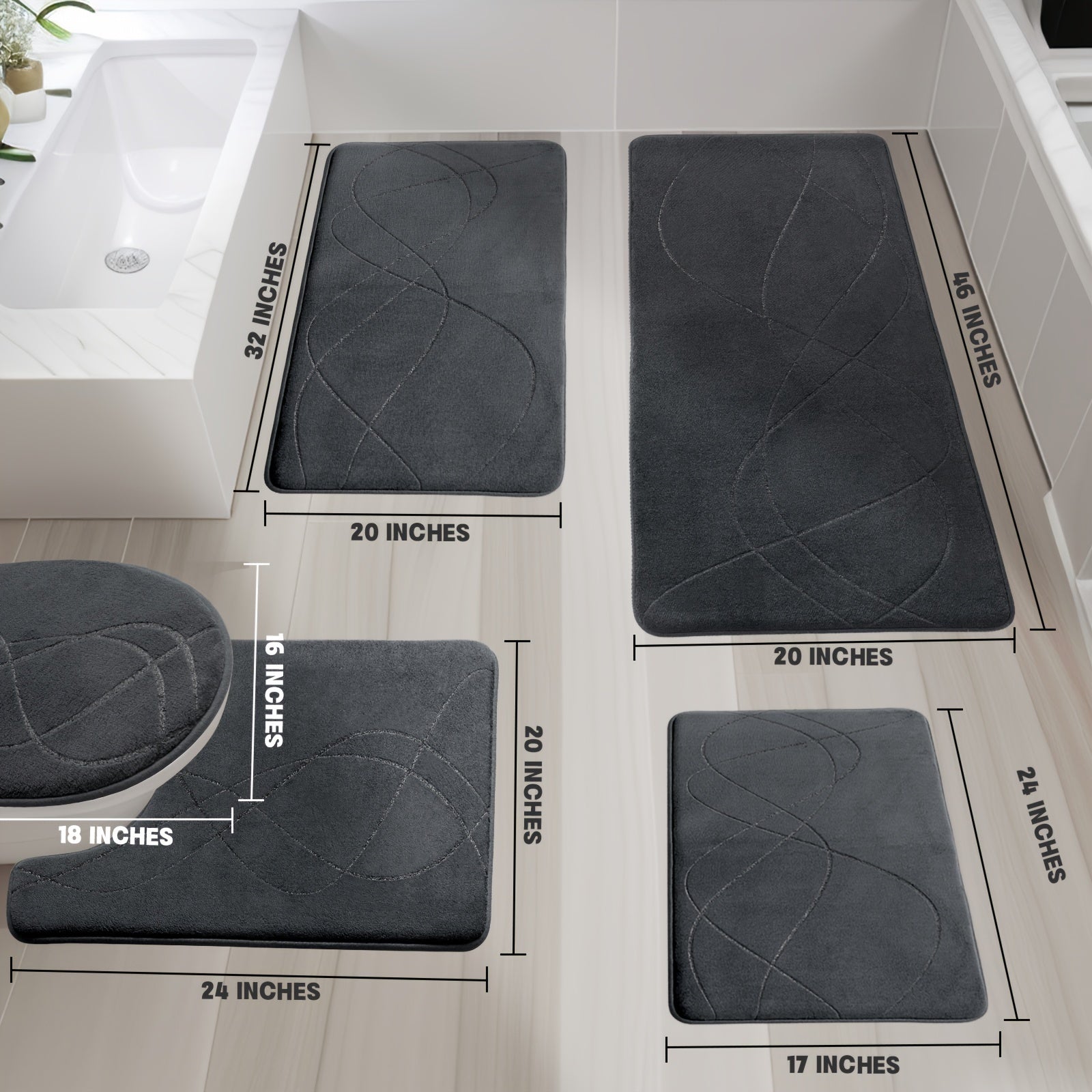 Bath Mat Set, Memory Foam Bathroom Rug Sets, Ultra Absorbent Bath Mat For Bathroom, Tub, Toilet - Non-Slip Bath Rugs Machine Washable & Dries Quickly, Bathroom Accessories, Bathroom Decor Set