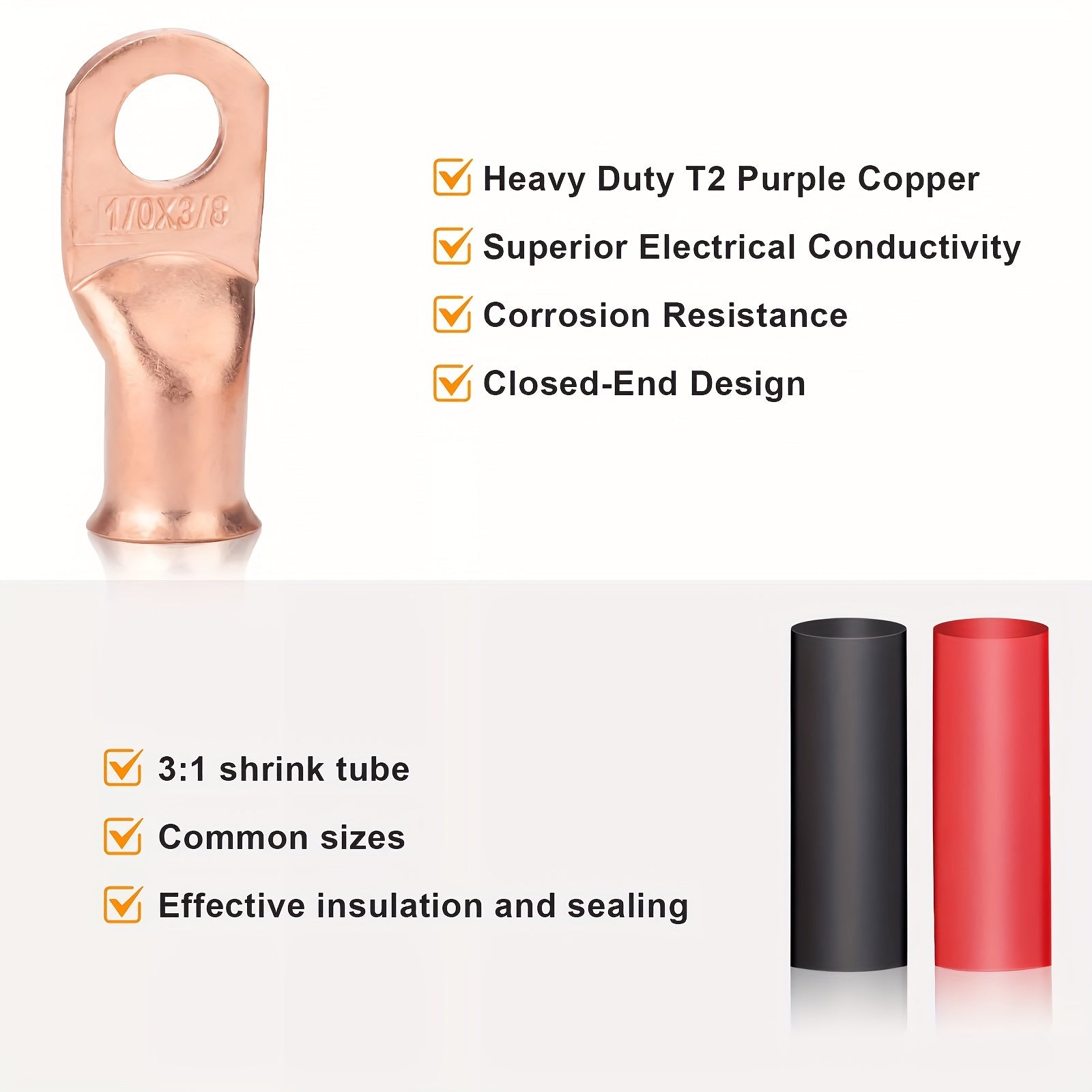 20pcs Copper Ring Terminals with Heat Shrink Tubing, Multipurpose Electrical Wire Terminals Kit, for Automotive, Boat, Truck