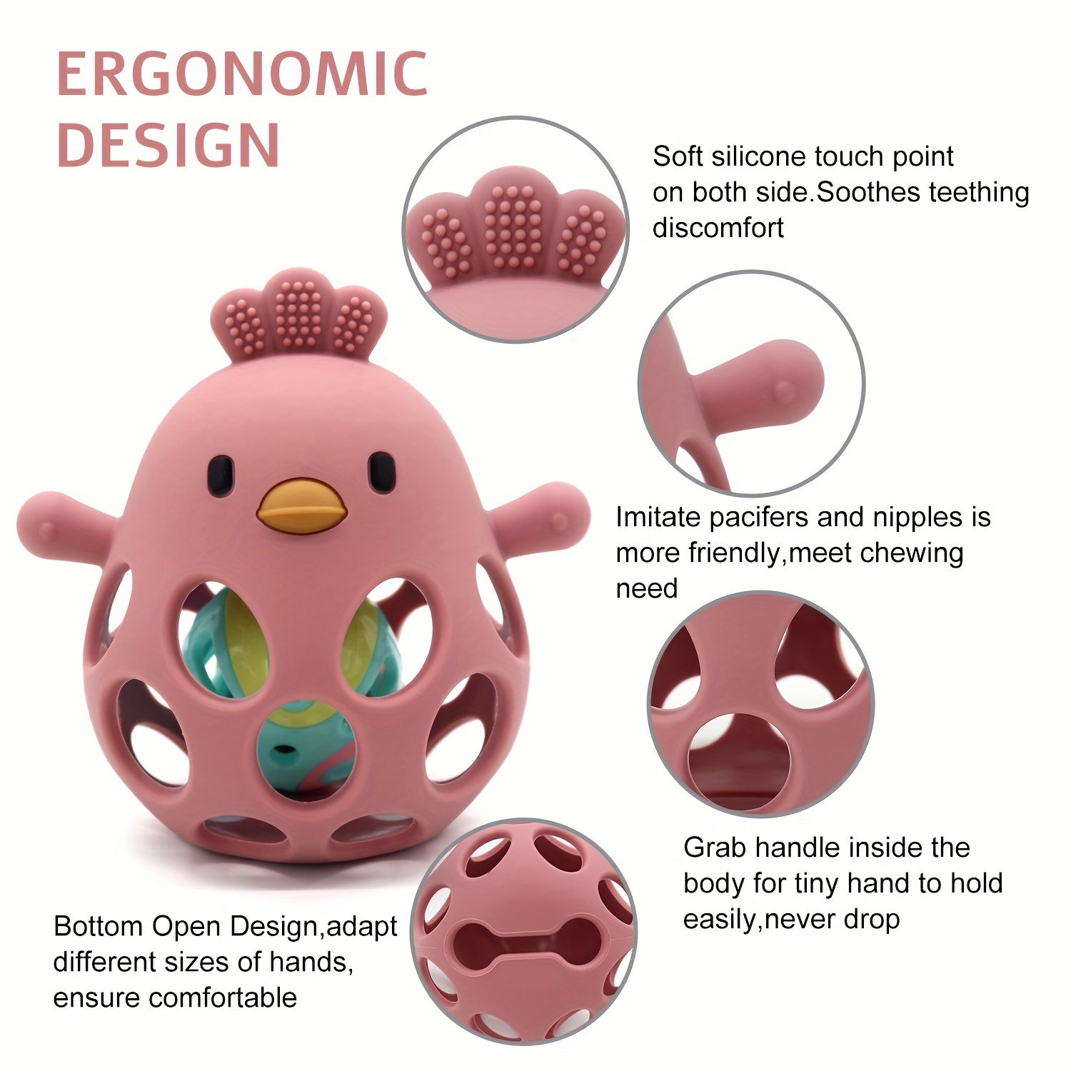 Baby Teething Toy With Bell Rattle, Silicone Teether Mitten For Babies Over 3 Months Anti Dropping Wrist Hand Teethers Glove Baby Chew Toys For Sucking Needs, BPA Free (Dark Pink)