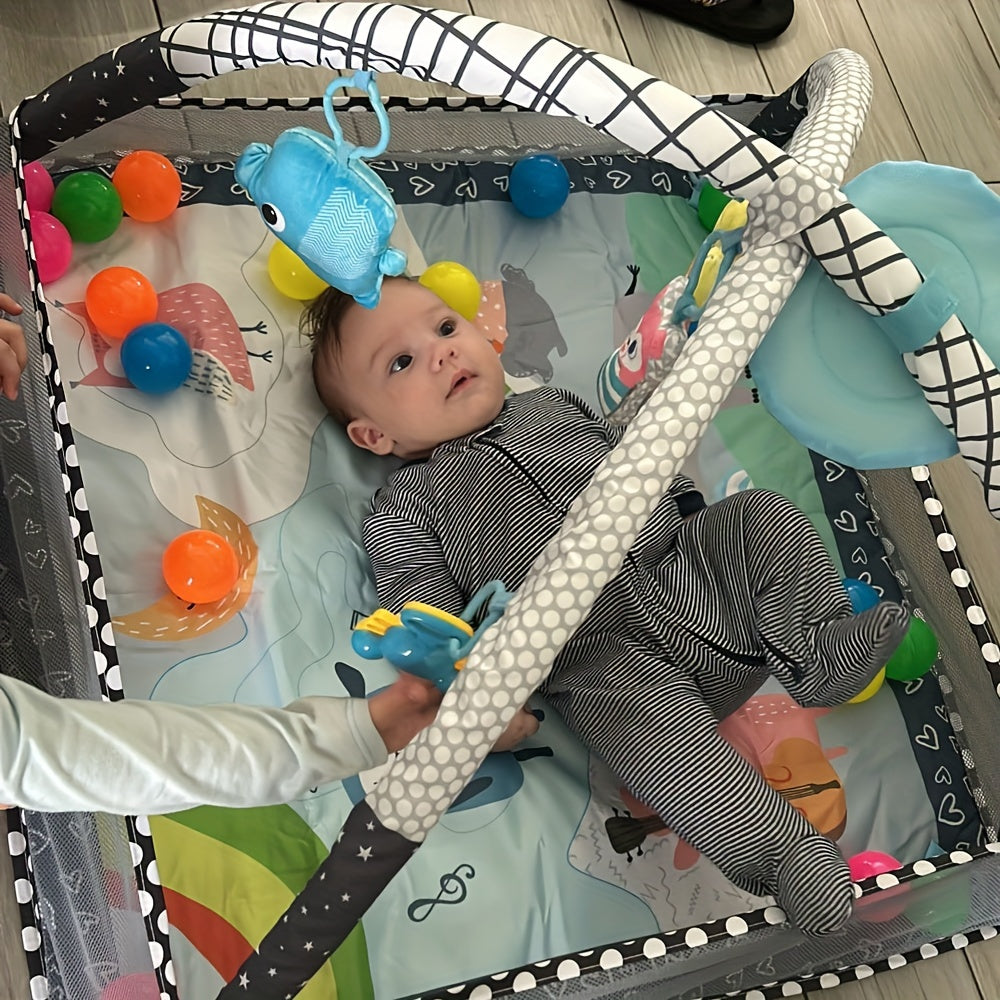 Youngsters Play Gym & Activity Mat Set - 5 Detachable Toys, 20 Ocean Balls, Tummy Time for Motor Skills & Sensory Development - Perfect Youngsters Gift, Soft Polyester, Gray