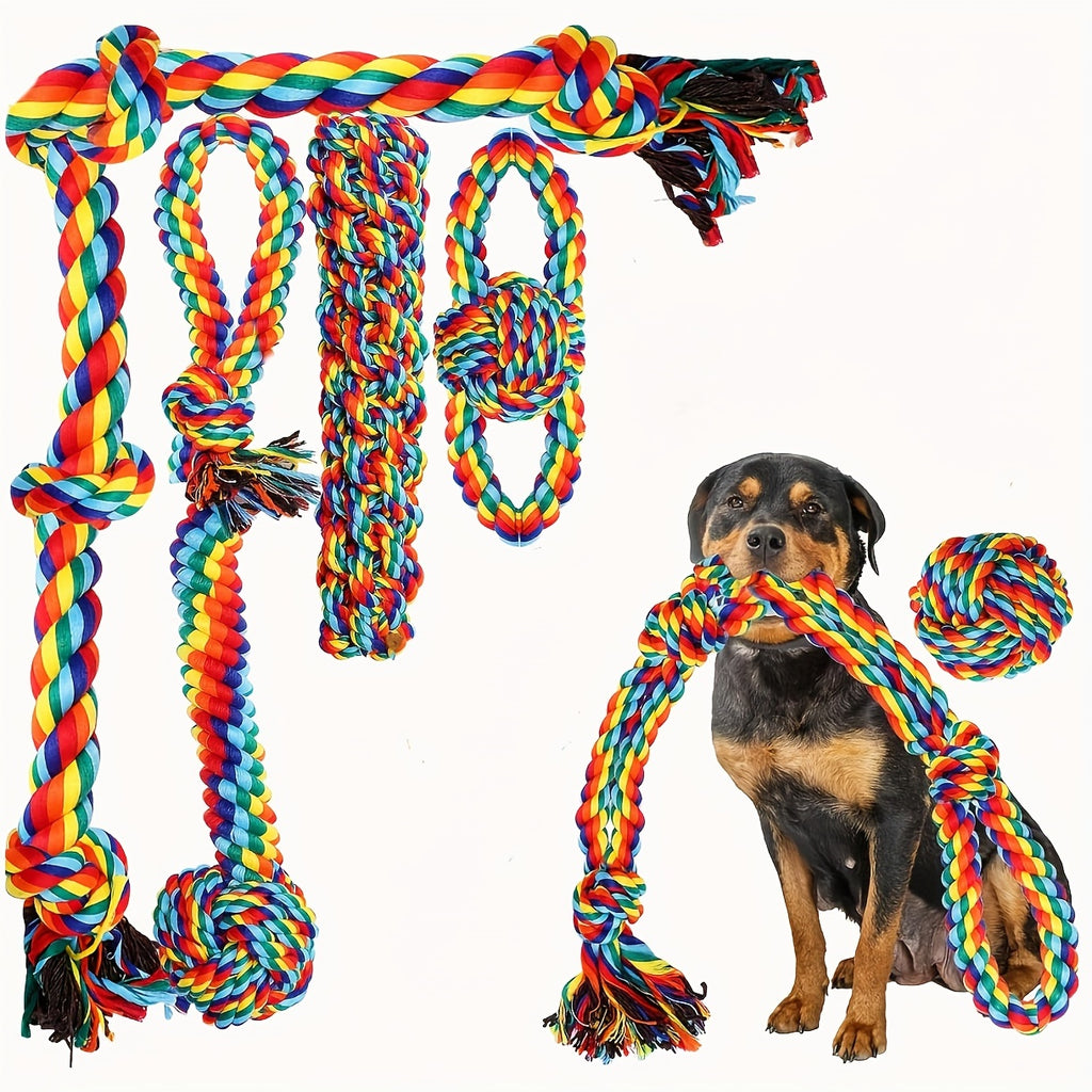 6-Pack Durable Cotton Blend Dog Rope Toys Set - Tough Chew Toys for Teething, Tug of War - Ideal for Medium to Large Breeds - All Breed Sizes Recommended