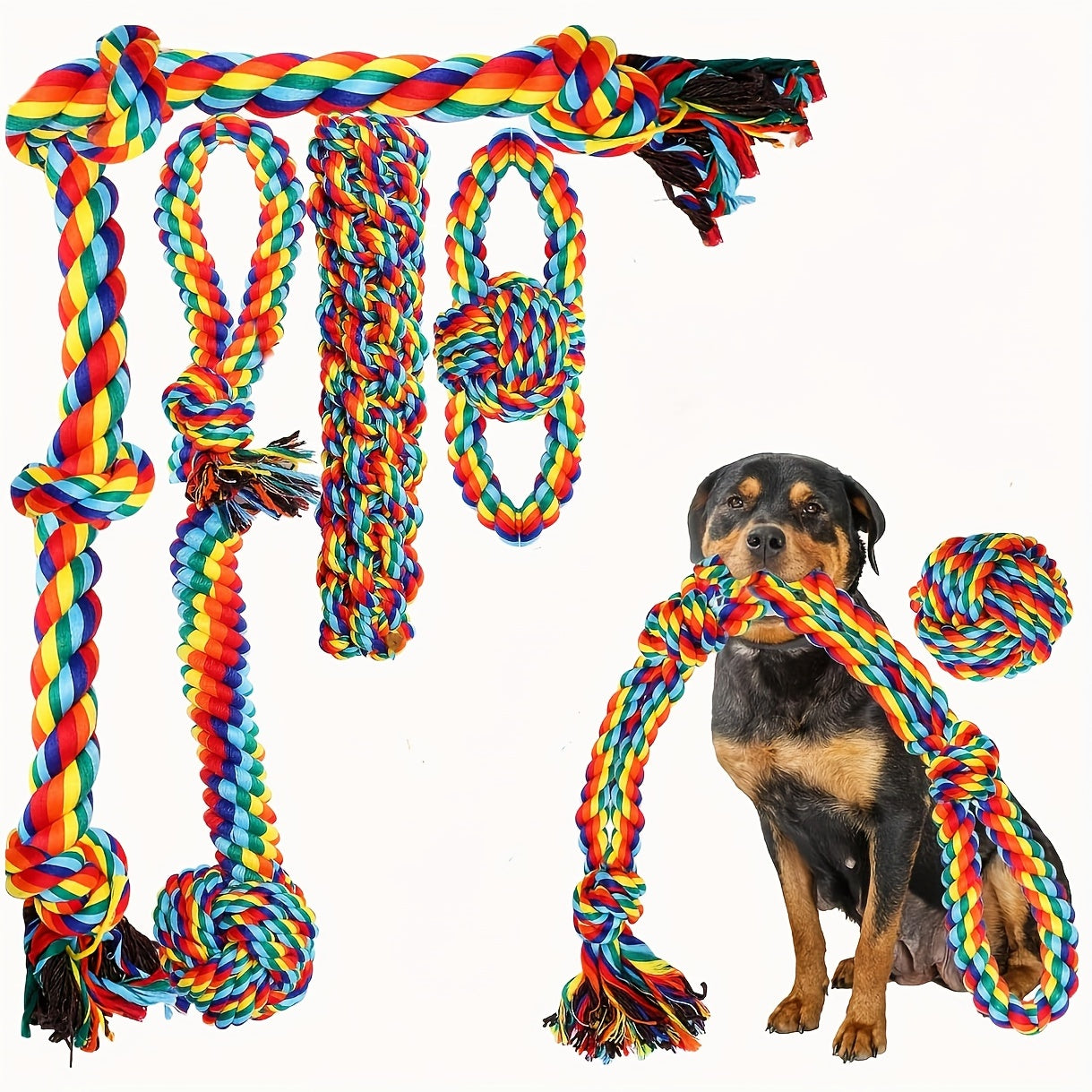 6-Pack Durable Cotton Blend Dog Rope Toys Set - Tough Chew Toys for Teething, Tug of War - Ideal for Medium to Large Breeds - All Breed Sizes Recommended