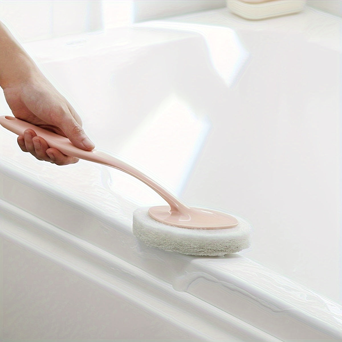 1pc Bathroom Long Handle Sponge Brush, Wall Cleaning Brush, Bathtub Sponge Brush, Floor Tile Brush, Sponge Scrubbing Pad, Dishwashing Sink Brush, Suitable For Cleaning Bathroom Toilet Sink