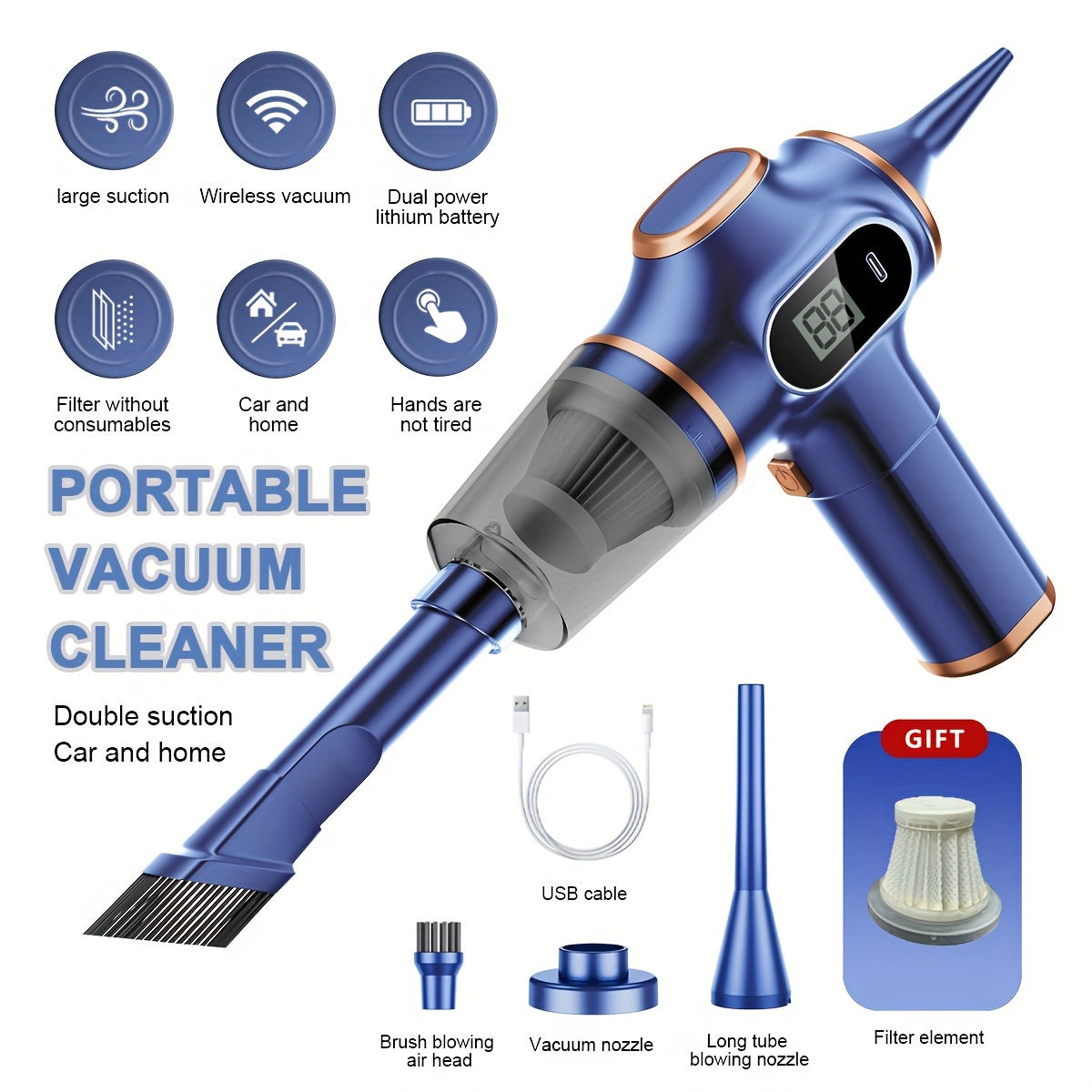 4000mAh High-Power Portable Vacuum Cleaner -USB Rechargeable,