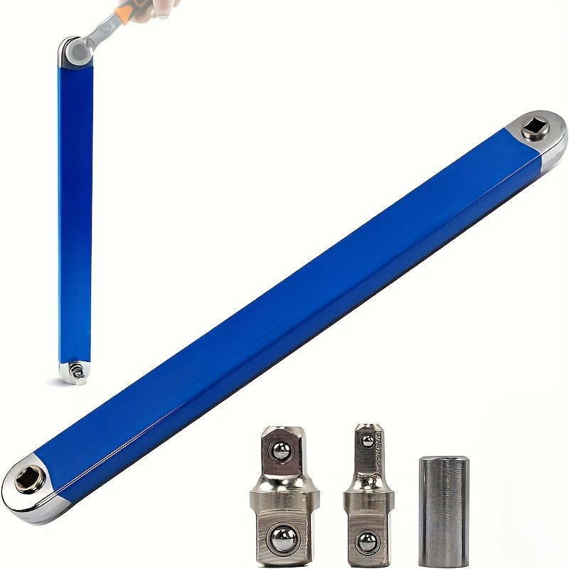 Heavy-Duty 15-Inch -Ready Offset Extension Wrench Set with 4 Adapters (1/4"/3/8"/1/2"/3/8" Drive)