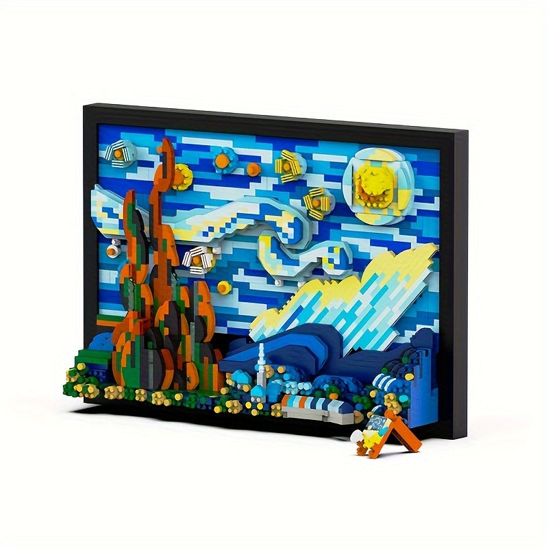 1731pcs 3D Starry Night Building Blocks Set for Adults - Reproductions Of Famous Paintings, ABS Material Toys,