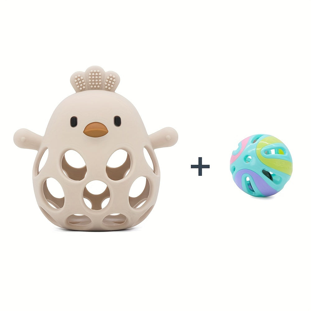 Baby Teething Toy With Bell Rattle, Silicone Teether Mitten For Babies Over 3 Months Anti Dropping Wrist Hand Teethers Glove Baby Chew Toys For Sucking Needs, BPA Free (Dark Pink)