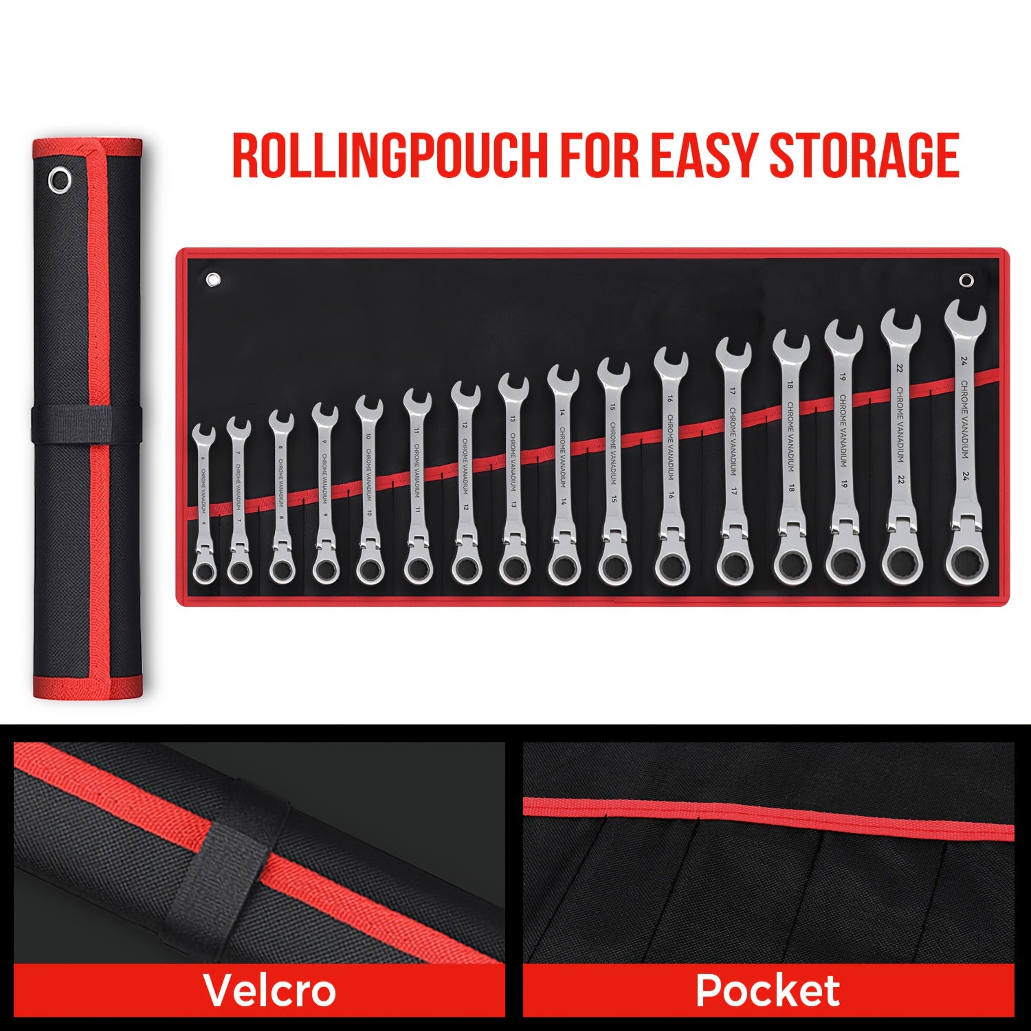 8pcs Ratchet Wrench Set | 72 Teeth 180° Flexible Head | CR-V Chrome Vanadium Steel Rust-Resistant and Durable | Includes Drawstring Bag for Storage | Suitable for Automotive/Home DIY Repair