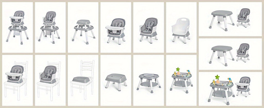 Baby High Chair, 15-In-1 Convertible Multifunctional Infant And Toddler High Chair With Activity Center, Tray And Toys(Grey)