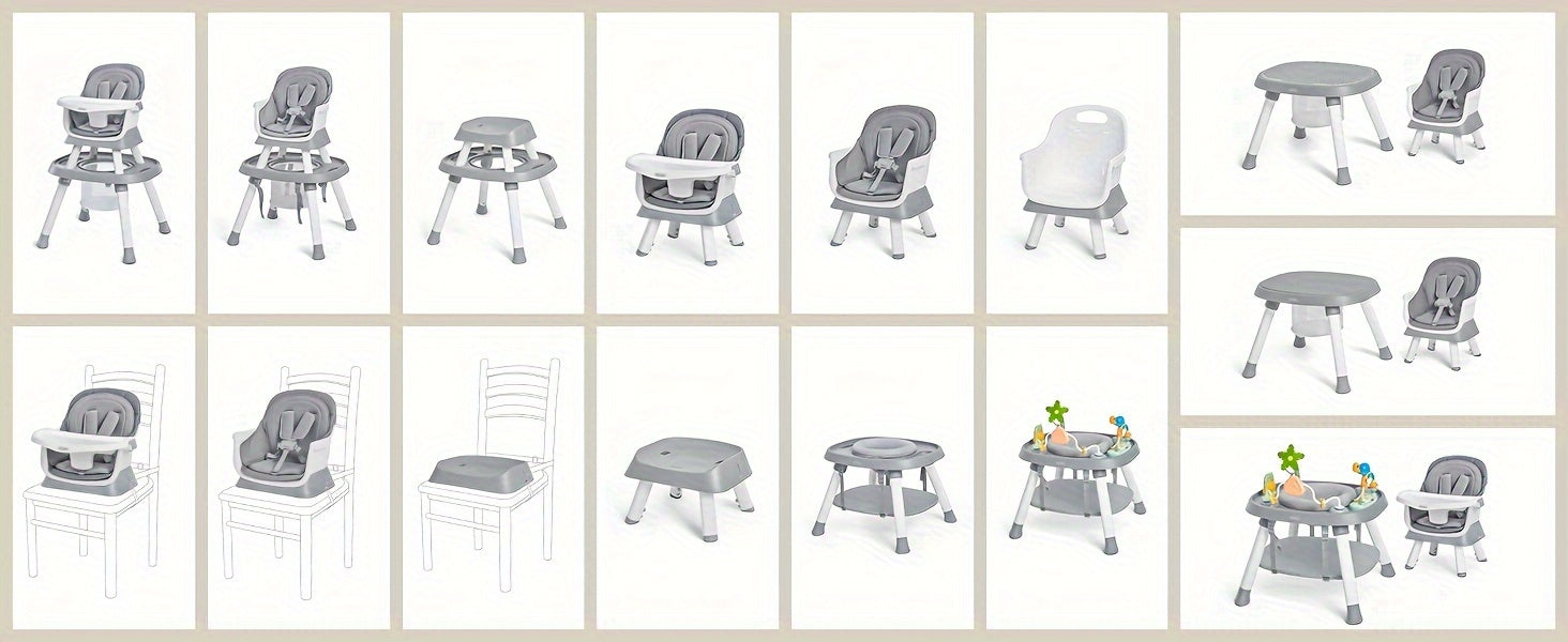 Baby High Chair, 15-In-1 Convertible Multifunctional Infant And Toddler High Chair With Activity Center, Tray And Toys(Grey)