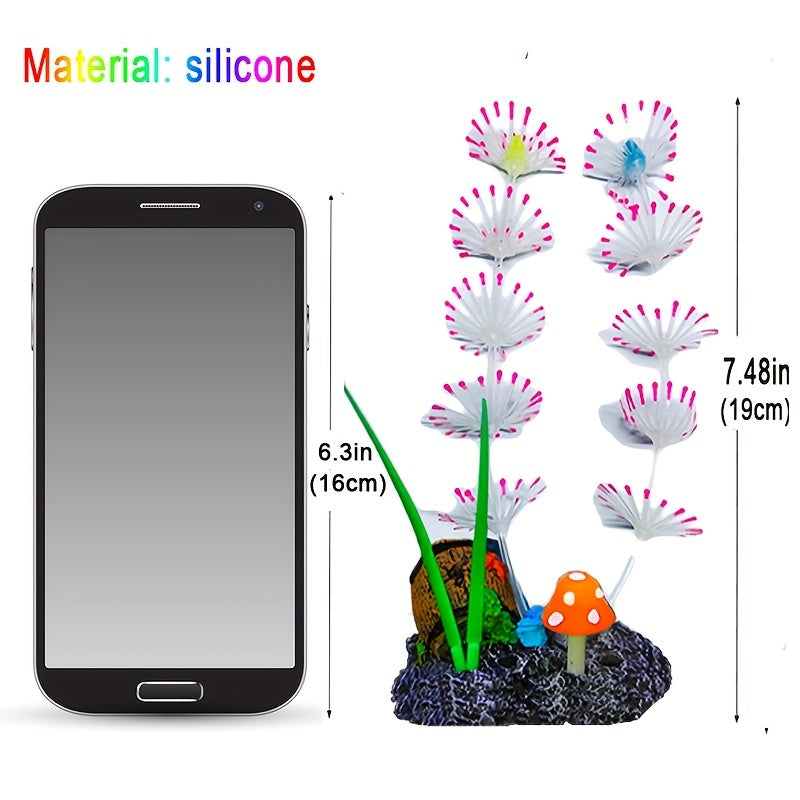 4pcs Glowing Aquarium Plants - Silicone Coral, Mushroom, Sea Anemone & Grass Decorations