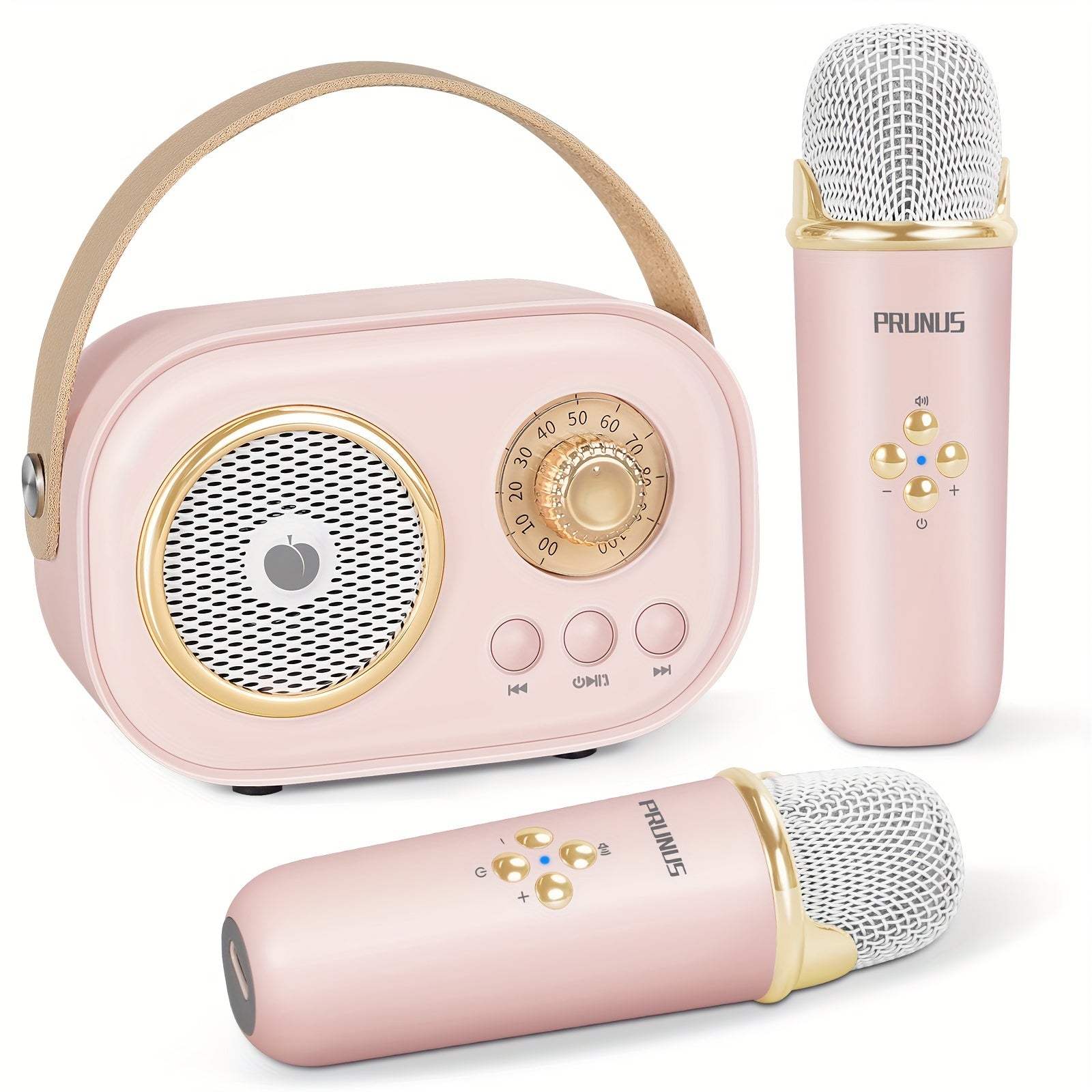2 Wireless Microphone PRUNUS C20 Mini Karaoke Machine For Kids, Portable Wireless Speaker Retro Speaker Set With Enhanced Bass Stereo Sound For Home Party Birthday Toys For Girls Boys Gifts