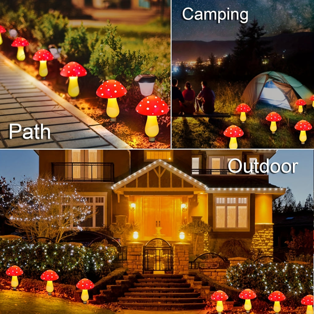 Set of 6 Solar Mushroom Lights for Garden Decorations, Outdoor Solar Red Mushroom Light for Yard Pathway Grave Decor
