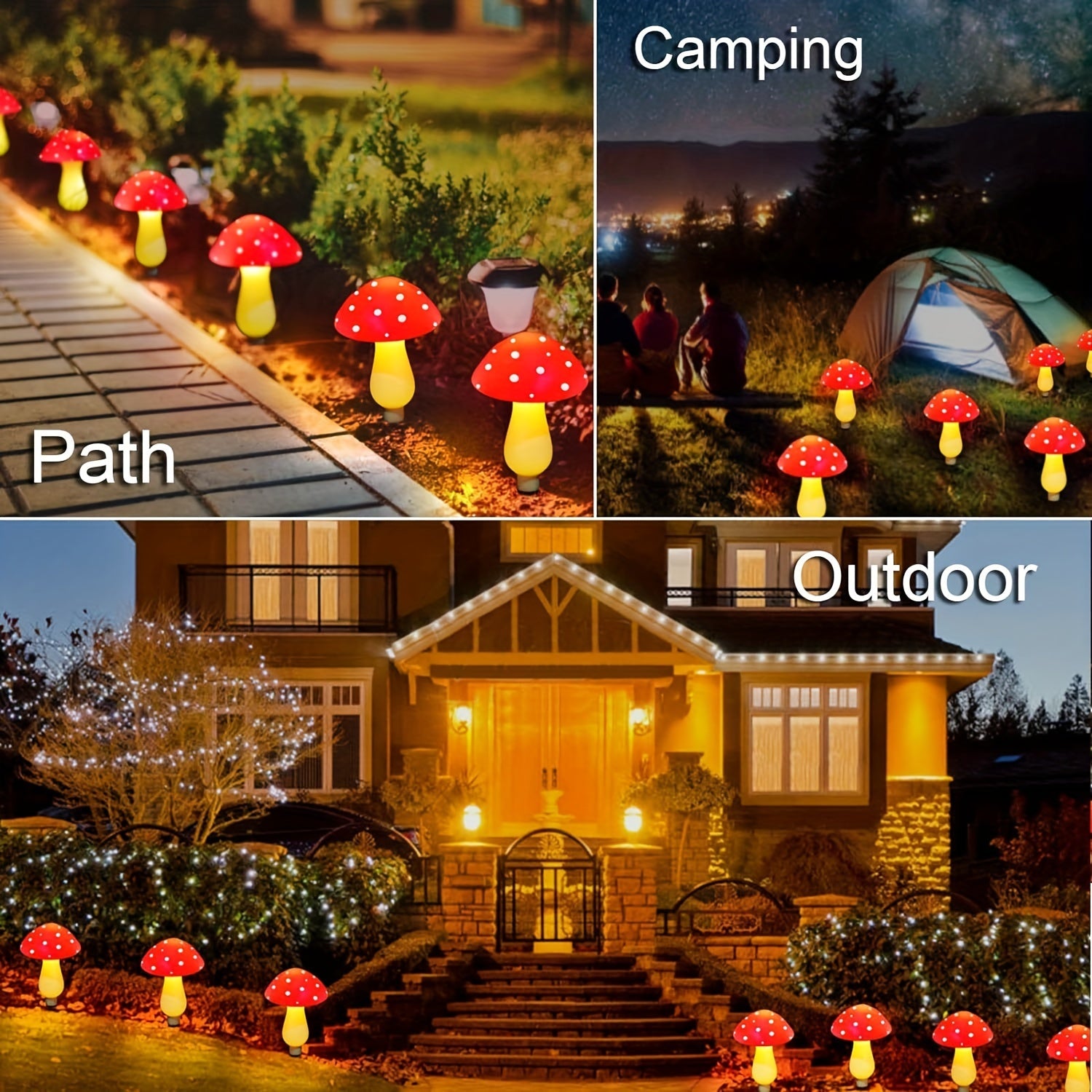 Set of 6 Solar Mushroom Lights for Garden Decorations, Outdoor Solar Red Mushroom Light for Yard Pathway Grave Decor
