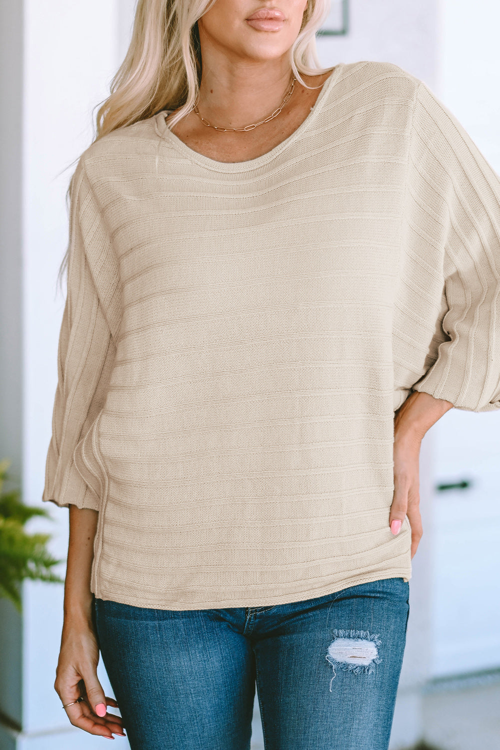 Apricot Exposed Ribbed Sweater FB