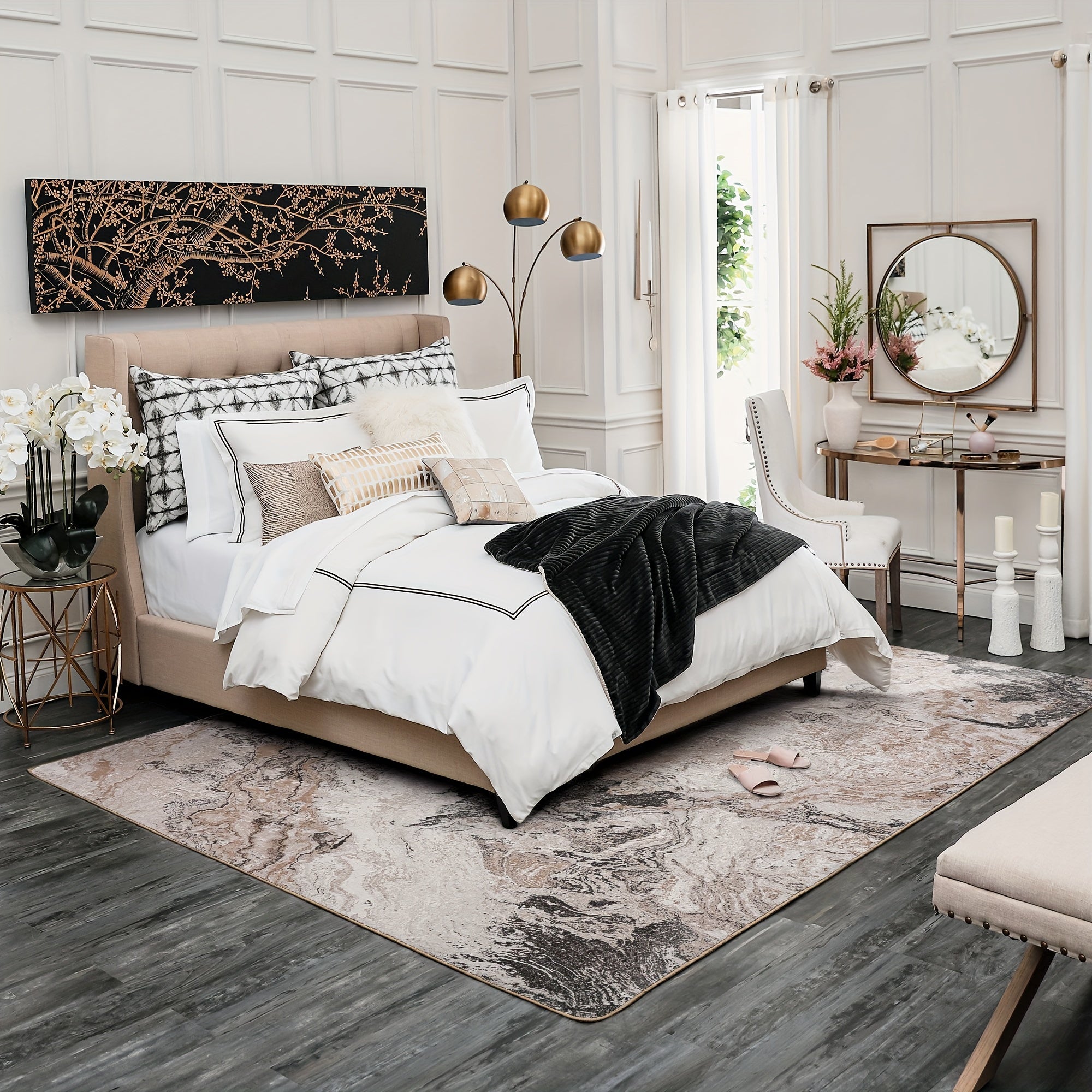 Area Rugs for Bedroom Abstract Machine Washable Vintage Rugs Distressed Modern Print Throw Rug for Living Room Aesthetic, Non Slip Carpet with Gripper