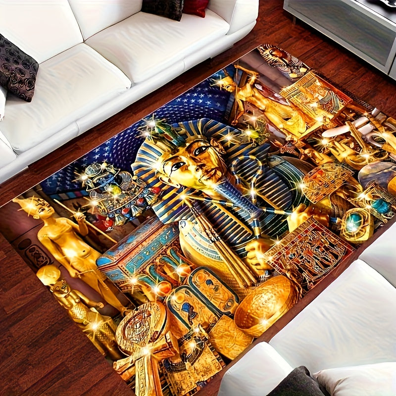 Egyptian Pharaoh Treasure Mat - Soft, Durable, Non-Slip, Machine Washable Polyester Blend Mat with Vibrant Hieroglyphic Design, Perfect for Living Room or Office Decor, Lightweight & Stylish Indoor Space Mat, Rugs for Living