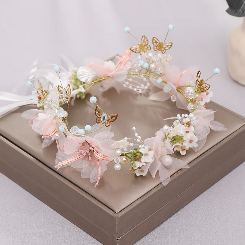 Flower   Headband, Fairy Headpiece Wreath, Sweet Butterfly Flower Headband For Flower Girl, Flower   Crown, Bridal Hair Accessories