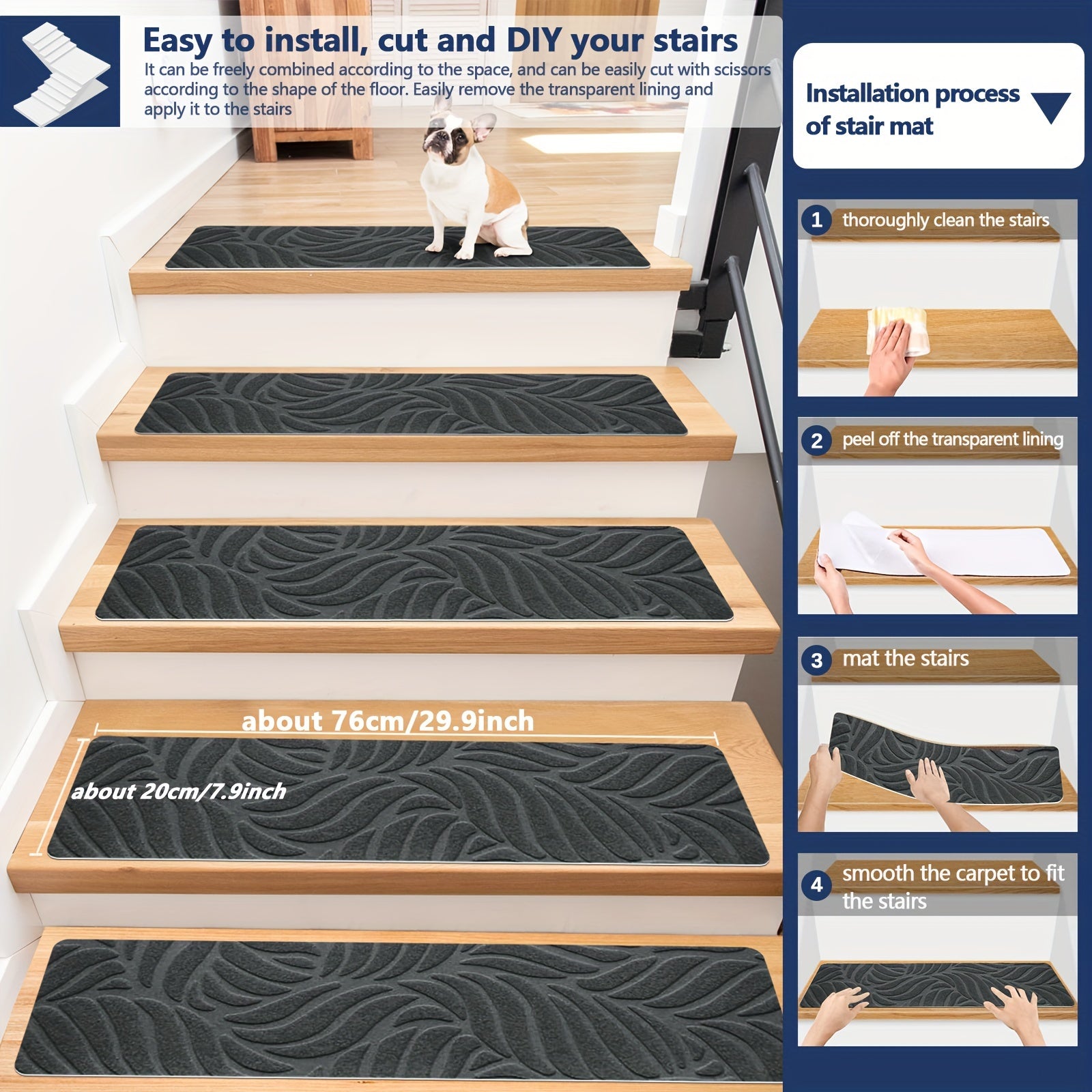 7/15pcs Stair Treads, Reusable Carpets, Durable Stair Runners, Washable Rugs, For Wood Step Pet Staircase Home Room Supplies Spring Decor Gift