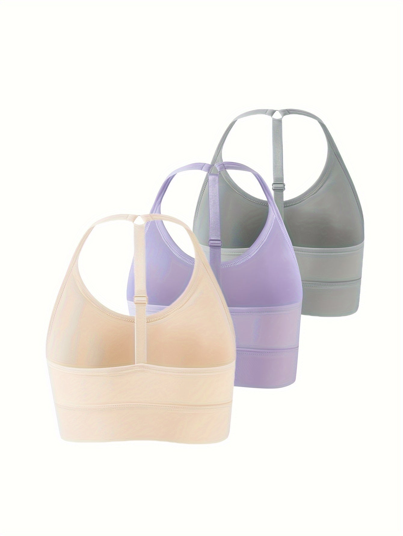 3pcs Seamless Halter Sports Bras, Comfy & Breathable Sporty Fitness Bra, Women's Lingerie & Underwear