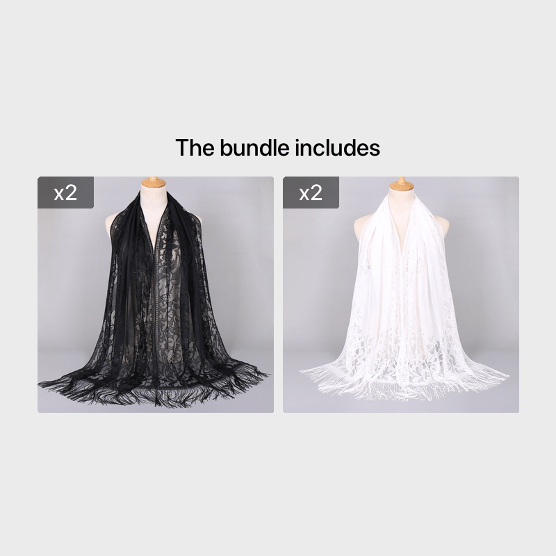 Ladies Women's Floral Lace Scarf Shawl With Tassels, Soft Mesh Fringe Wraps Bridal Shawl For Wedding Evening Party Dresses