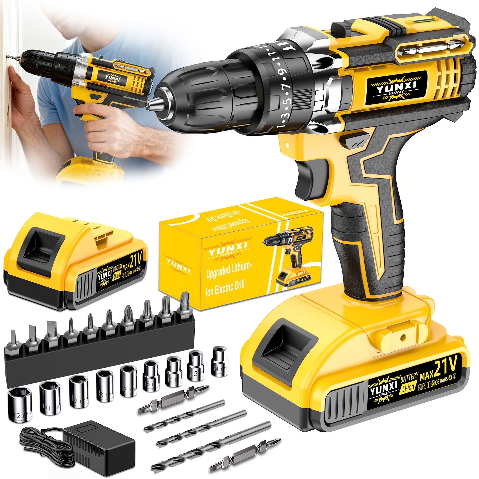 21V Cordless Drill Set Impact Drill with Battery And Quick Charger