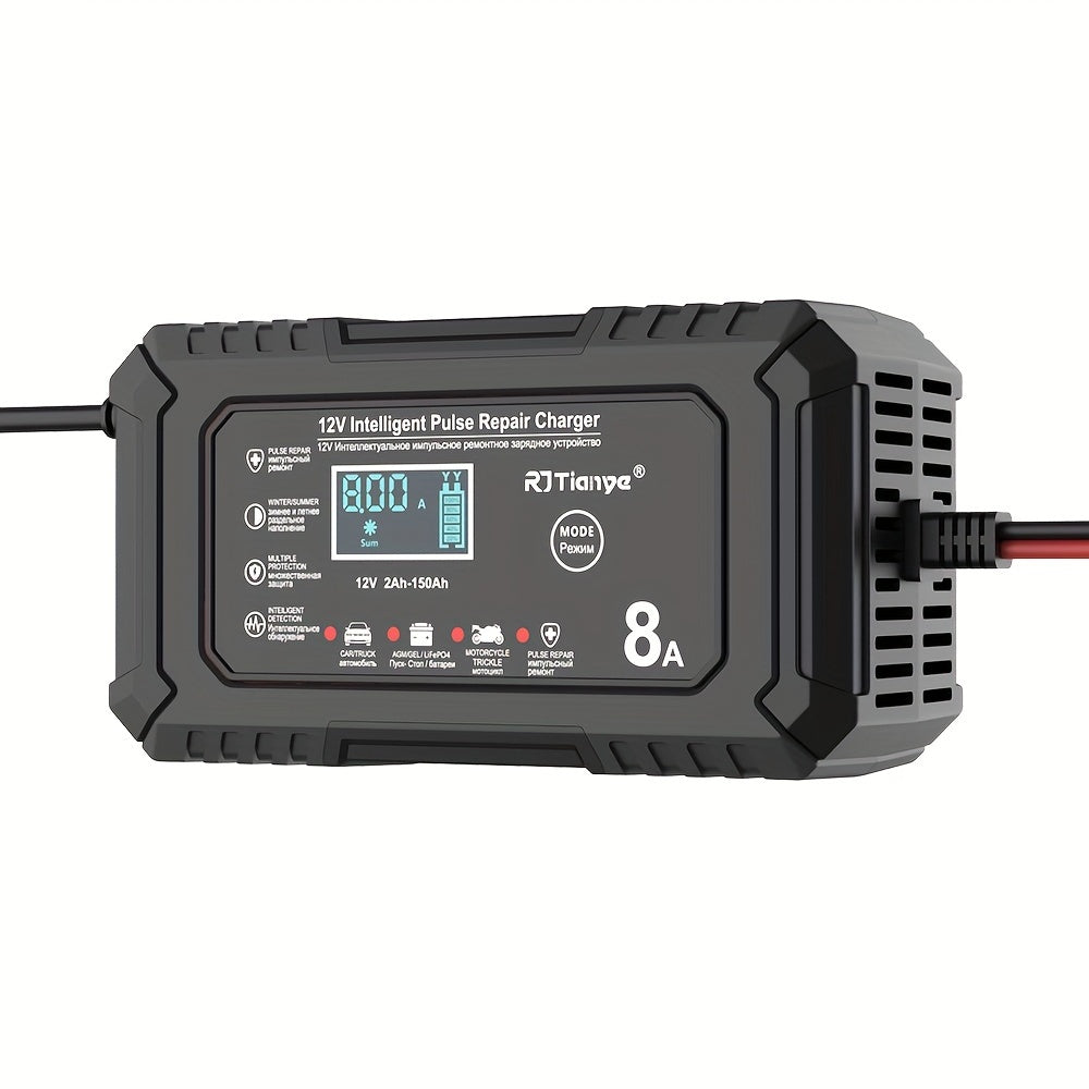 [Smart Car Charger] 12V 8A Smart Trickle Charger, American Plug Car Battery Charger | for Automotive Lead Acid and Lithium Iron Batteries