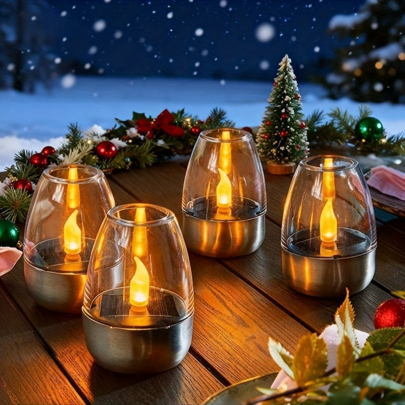 6/4pcs Flameless Flickering Candles | Outdoor Waterproof Solar Lights, IP44/IP65 Waterproof, LED Decorative Candlelight Suitable for Party, Wedding, Bar, Home Decor, Dinner, Outdoor Picnic, Christmas Decorative Lights, Candle
