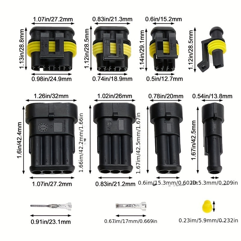 352pcs Waterproof Automotive Electrical Connector Kit - Durable 1/2/3/4 Pin Wire Plugs for Easy Car Repair & Maintenance