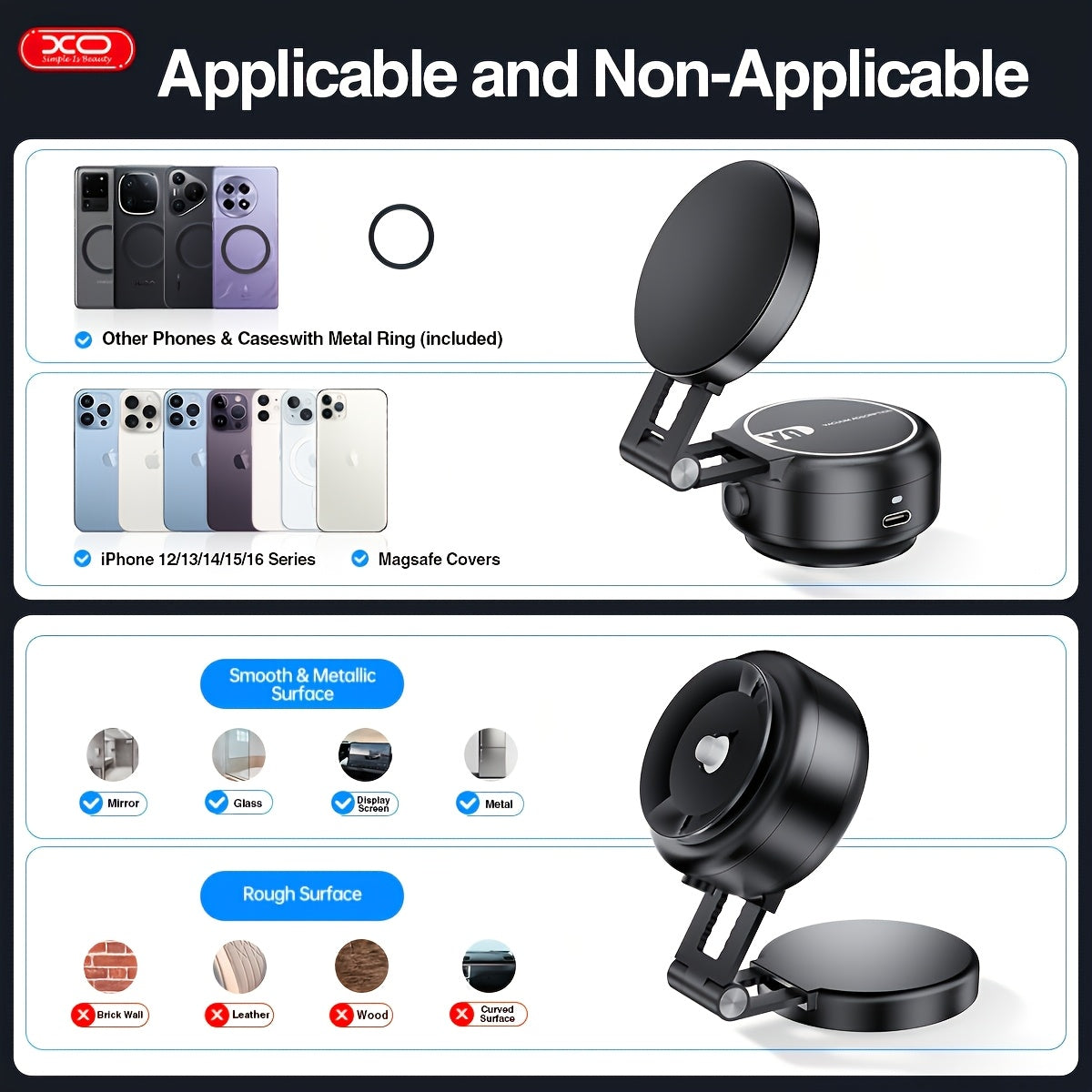 Car Mount Phone Holder For Vehicle, Vacuum Suction Design,