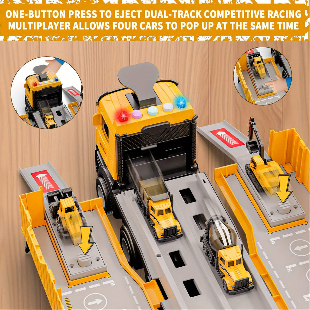 Construction Truck Toys Set - 3-6+ Years Old Boys' Carrier Truck with Crane, Excavator, Bulldozer, Dump Trucks, Cement Truck, Alloy Vehicle Toys for Christmas, Easter, Birthday Gifts