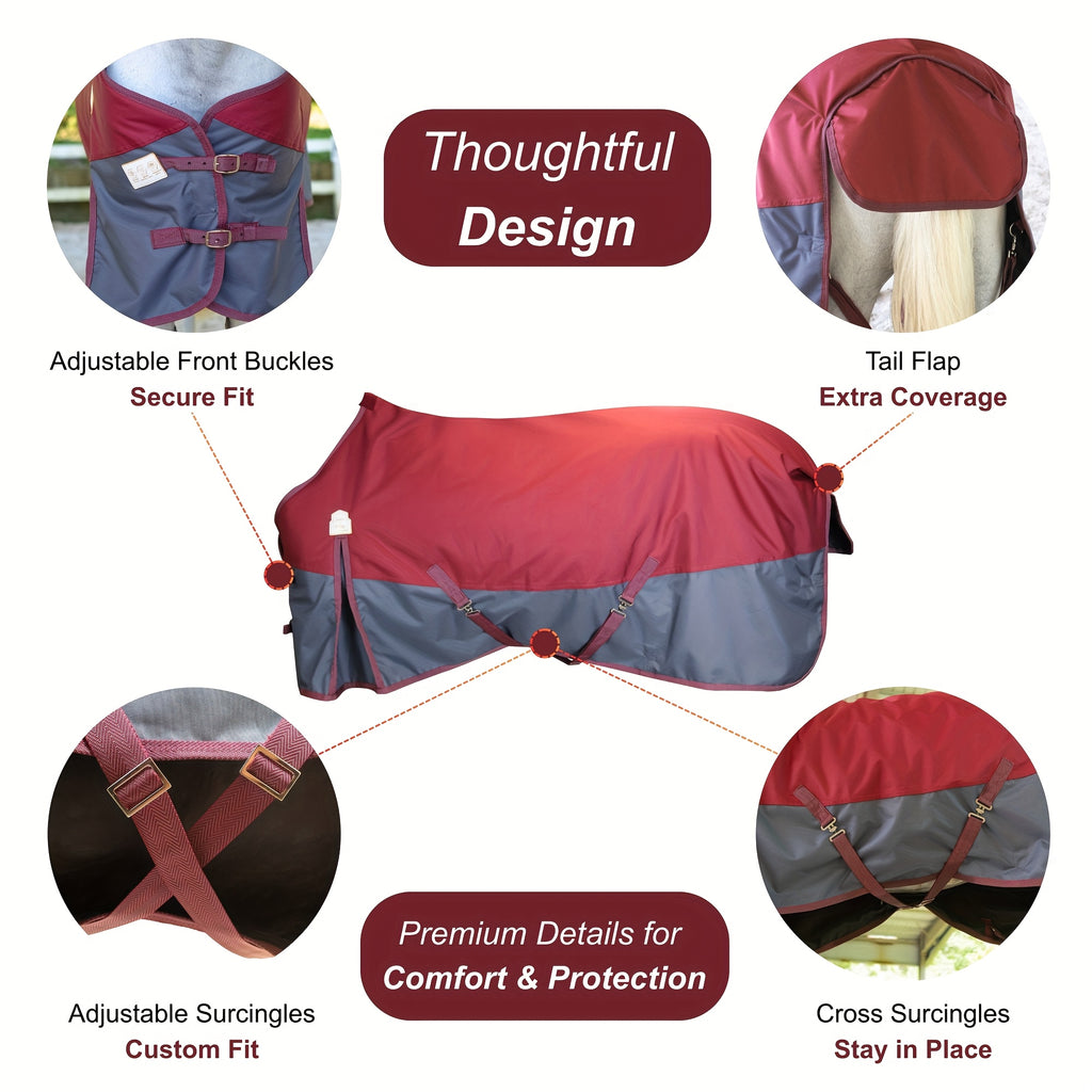 BARN & STABLE Heavy-Duty 600D Waterproof Horse Blanket - 3000mm/3000mvp Winter Turnout Rug with 200g Fill, & Adjustable Fit, All-Weather Horse Cover for Horses (Arabian, Thoroughbred, Shetland) - Durable Equestrian Gear, Hors