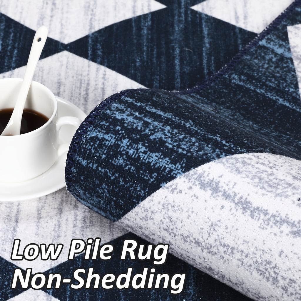 1 pc Geometric Living Room Rugs Modern Trellis Carpet Washable Rugs Distressed Bedroom Rug Large Area Rug Moroccan Office Rug Meline Checkered Rug, Dark Blue