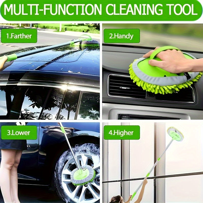 47.5" Long Handle Car Wash Brush Mop Kit for Washing, Detailing, and Cleaning Automotive, Truck, SUV, RV, Trailer with Soft Sponge Duster Mitt