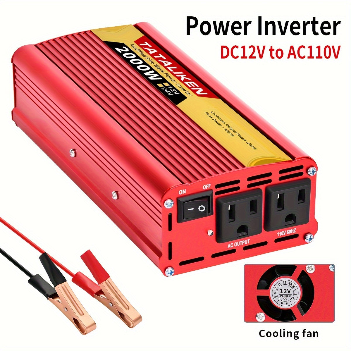 2000W (800W continuous) Heavy-Duty Car Power Inverter Charger -